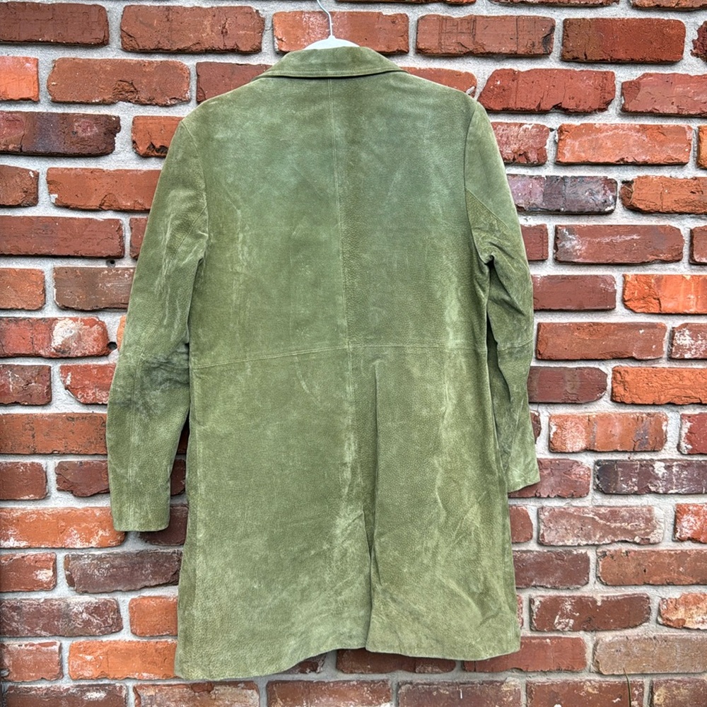 Wilsons Leather Soft Suede Vtg Avocado Green Pockets Lined Button Car Coat M - Picture 5 of 17